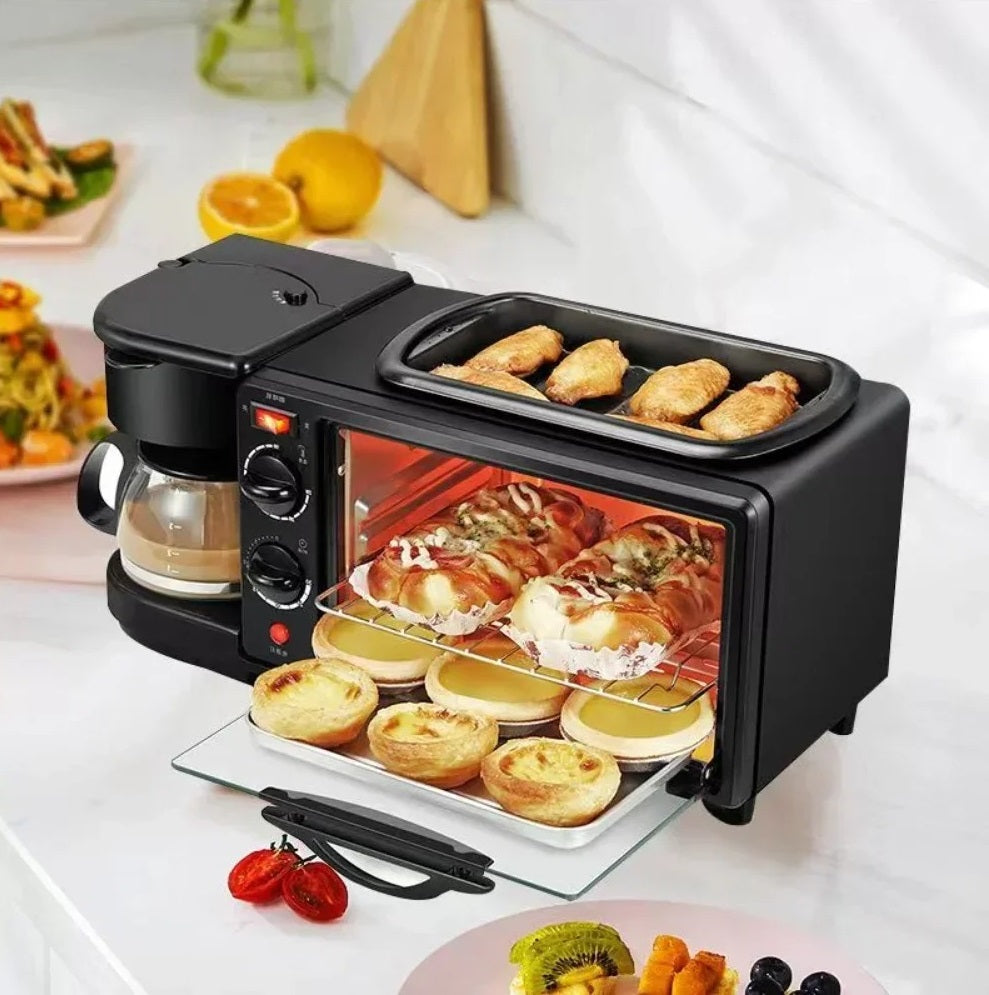 Estación de Desayuno 3 en 1: Horno, Tostador y Cafetera